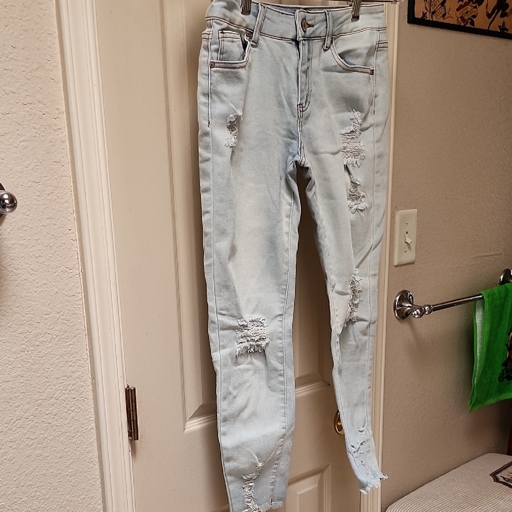 BAMBOO Light Blue Ripped Skinny Jeans